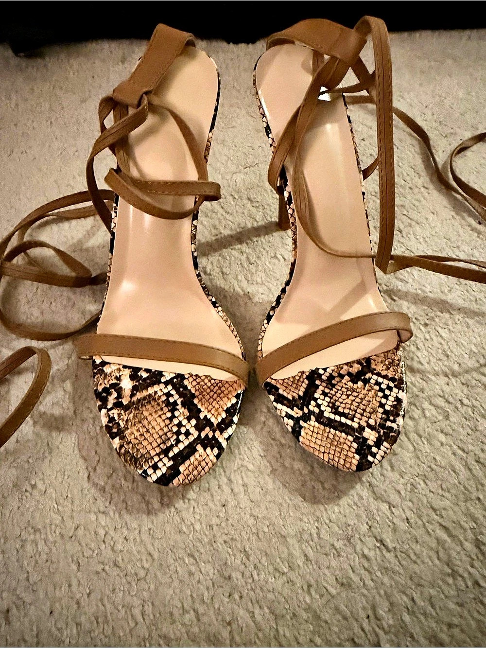 Strappy Animal Print Heels in Brown & Black Like New